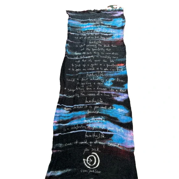 Vintage Womens Long Scarf Shawl 2002 Fred Coburn poem love this life 26X70 - Picture 1 of 3